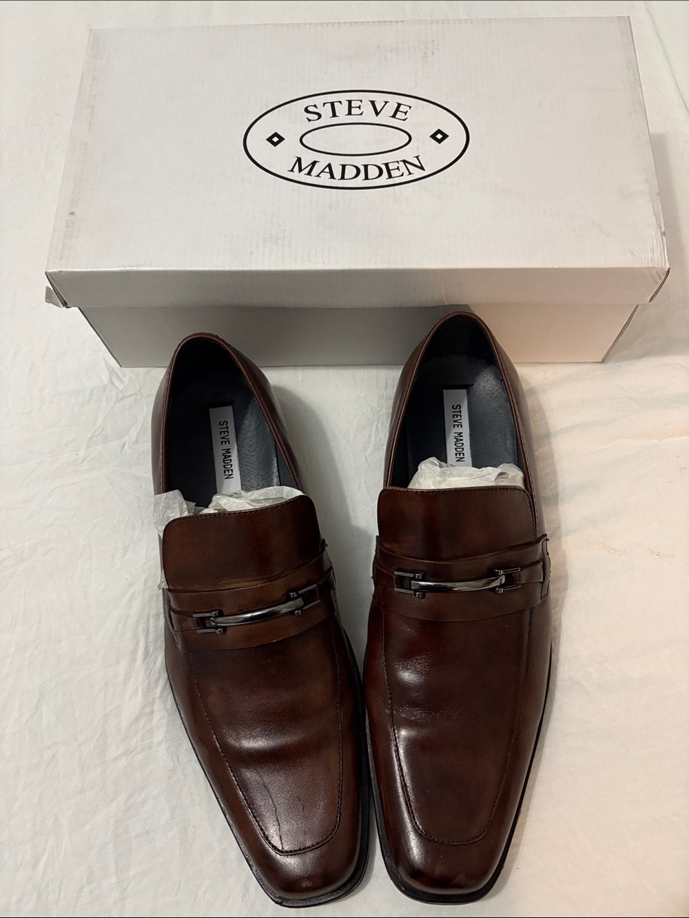 Steve Madden Brown Leather Penny Loafers with Metal Bit